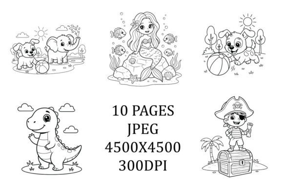 10 Cute Cartoon Coloring Pages Bundle for Creative Projects