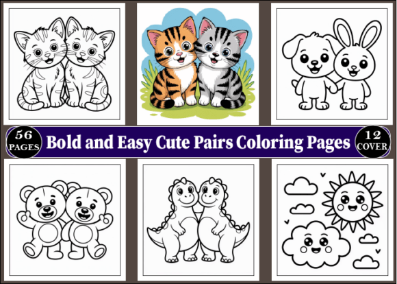 Bold and Easy Cute Pairs Coloring Pages – A Versatile Resource for Creators and Educators