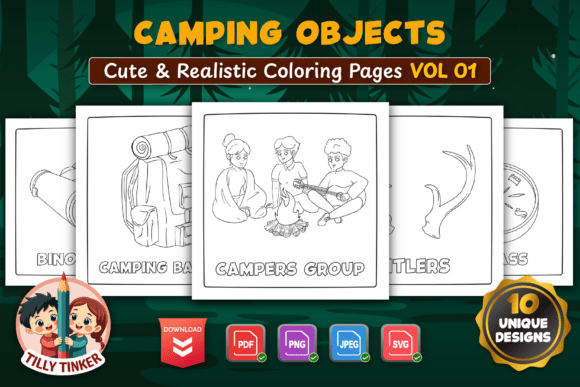 Camping Objects Coloring Pages Vol 01