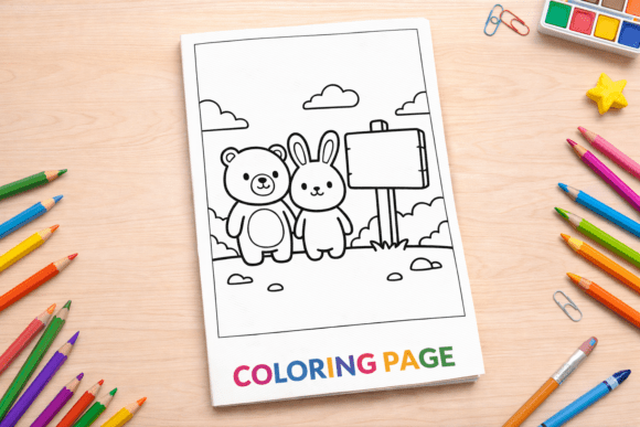 Cute Bear and Bunny with Blank Sign