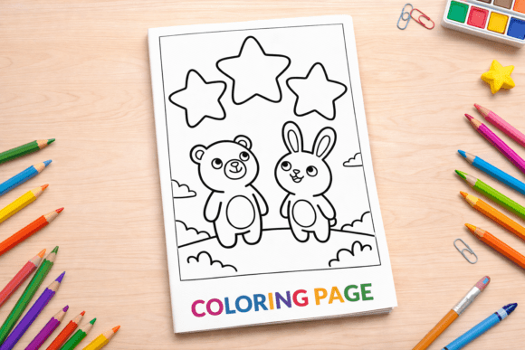 Cute Bear and Bunny with Stars Coloring – A Versatile Resource for Early Learning and Creative Play