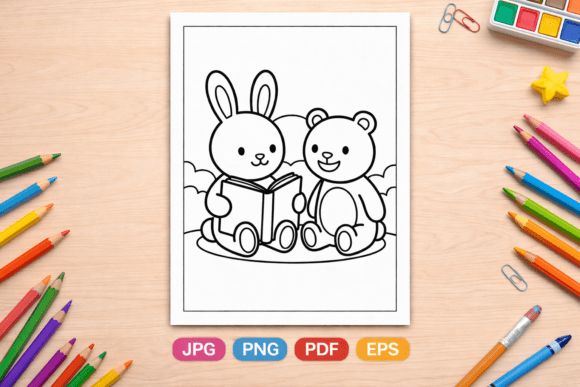 Cute Bunny and Bear Reading