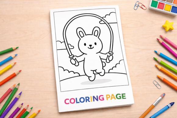 Cute Bunny Jump Rope Coloring Page