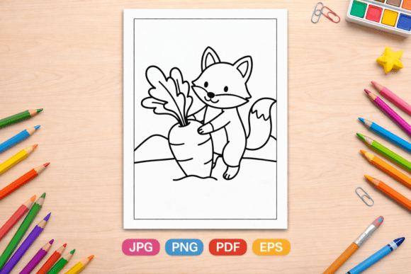 Cute Fox with Radish Coloring Page: A Versatile Resource for Creative Learning