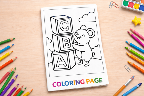 Cute Mouse with ABC Blocks Coloring Page: A Versatile Learning Tool for Early Literacy and Creative Fun