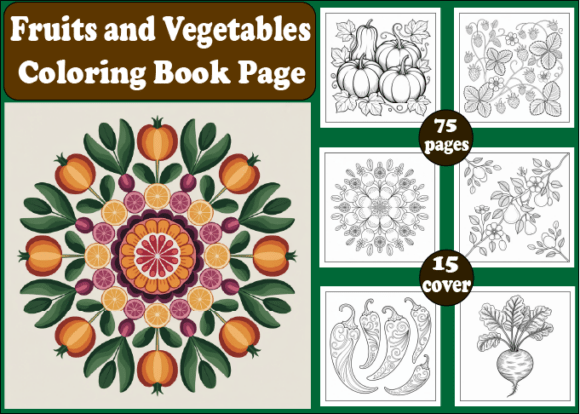 Fruits and Vegetables Coloring Book Pages for Adults