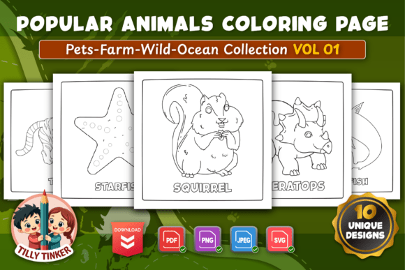 Popular Animals Coloring Pages Vol 01: Hand-Drawn Simplicity for Learning and Relaxation