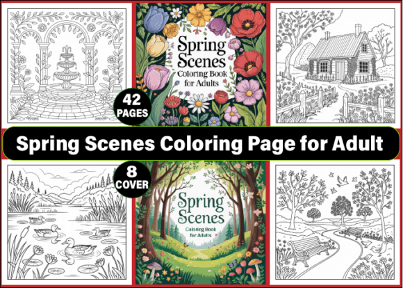 Spring Scenes Coloring Page for Adult